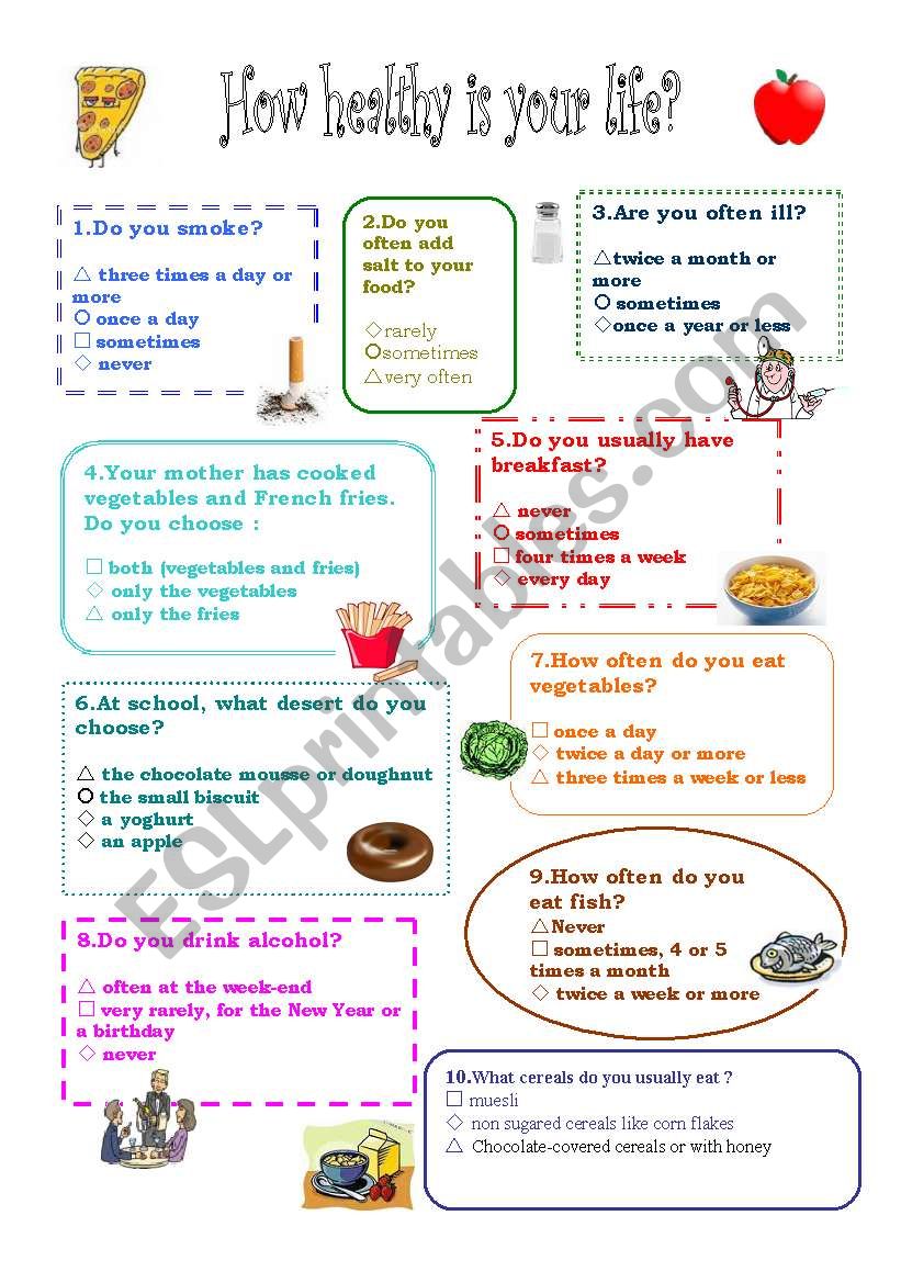 health quiz - 3 pages worksheet