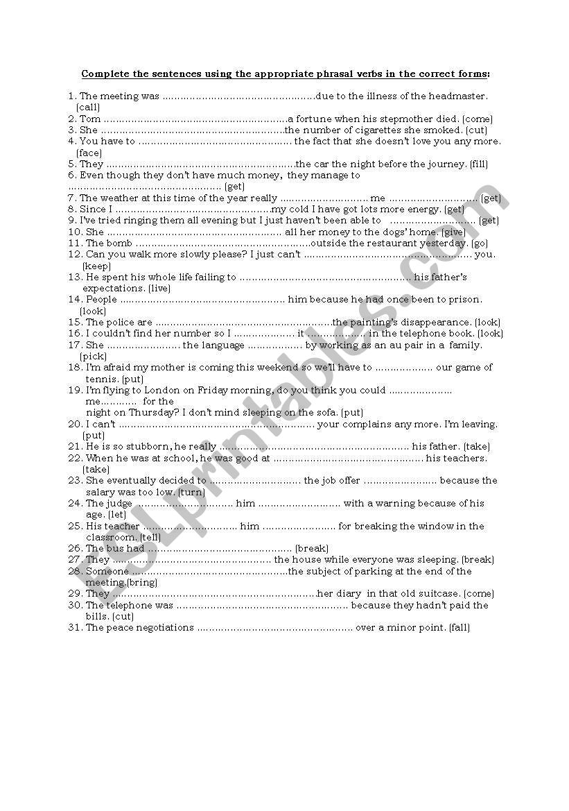 phrasal verbs worksheet