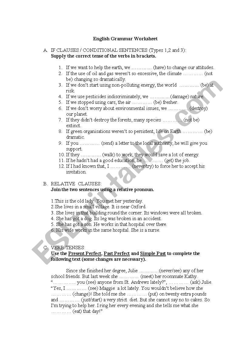 English Grammar Worksheet worksheet