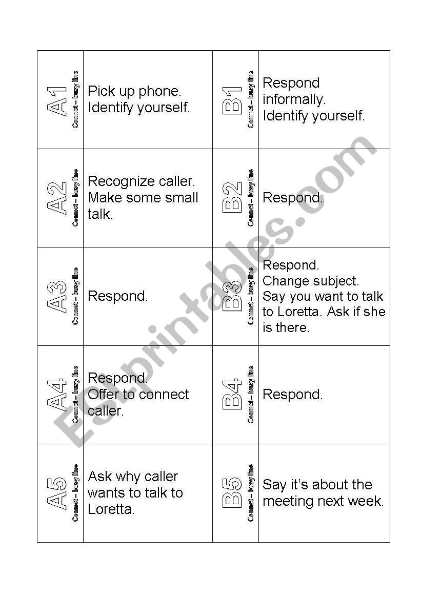 The Ultimate Telephoning Challenge - Cards - Phone Calls (Busy Line) Business English Role Play Cards