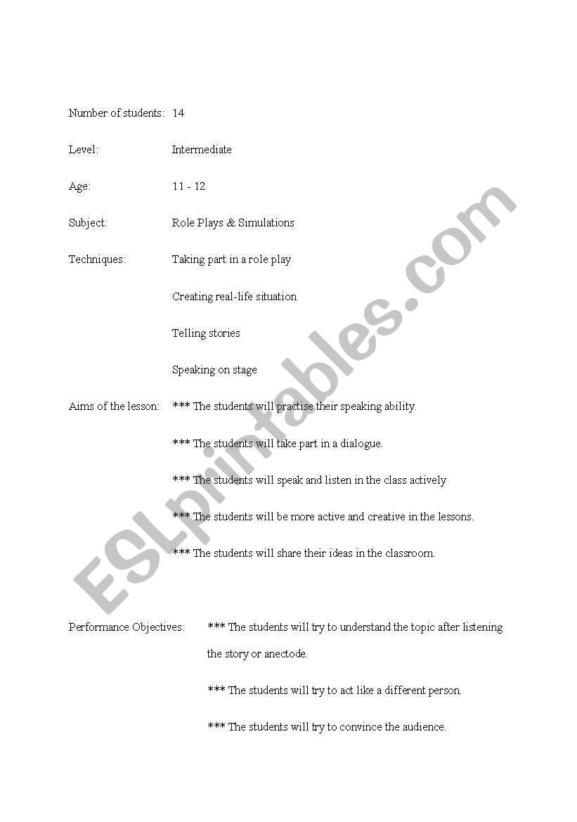 role play and simulations worksheet