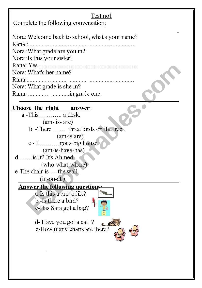 test for young learners worksheet