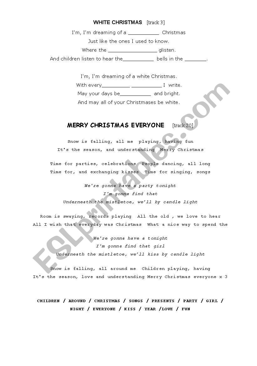 Christmas songs 2 worksheet