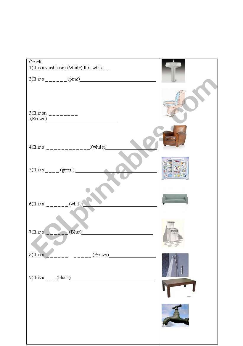 house objects worksheet