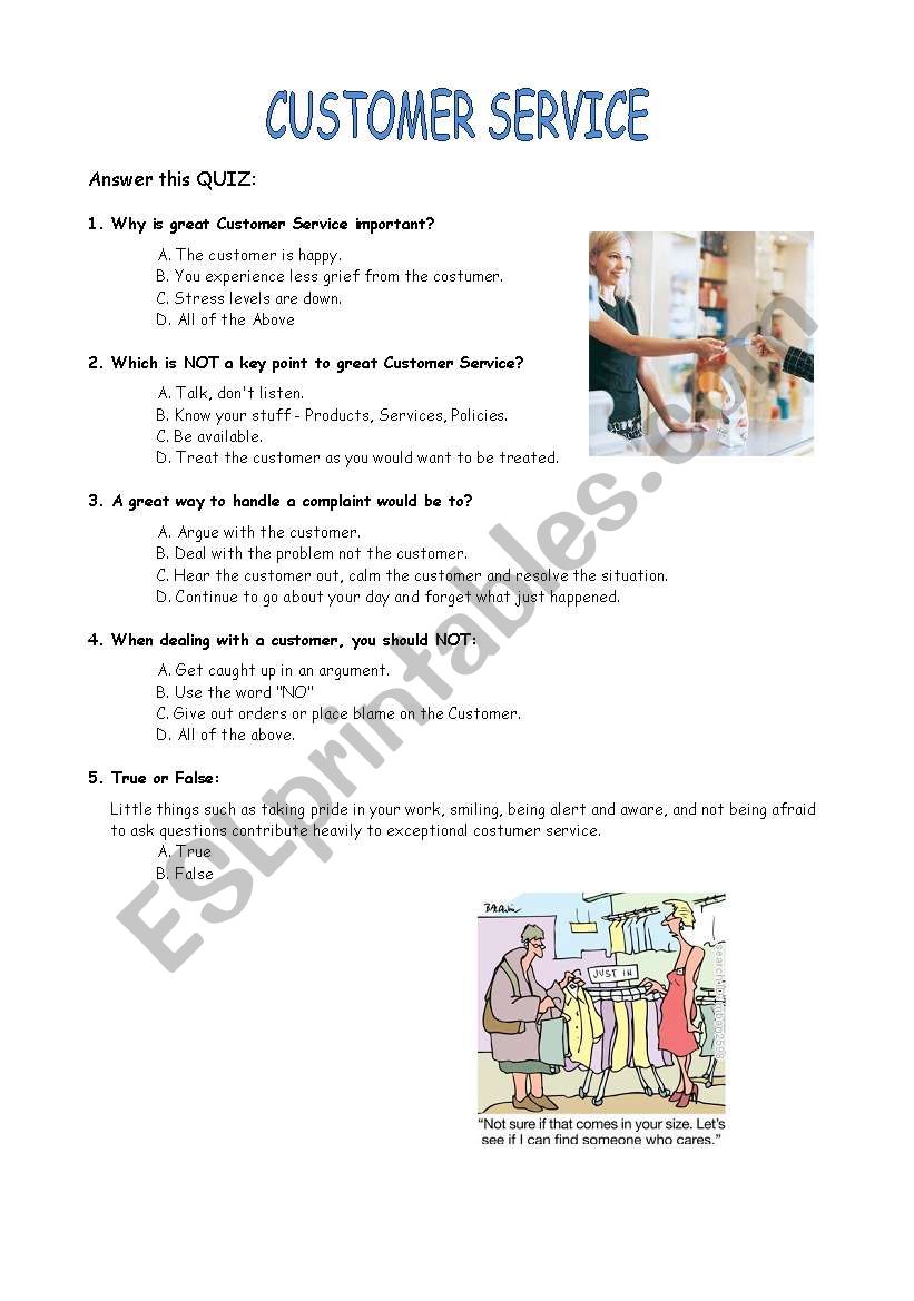 Customer Service Quiz worksheet