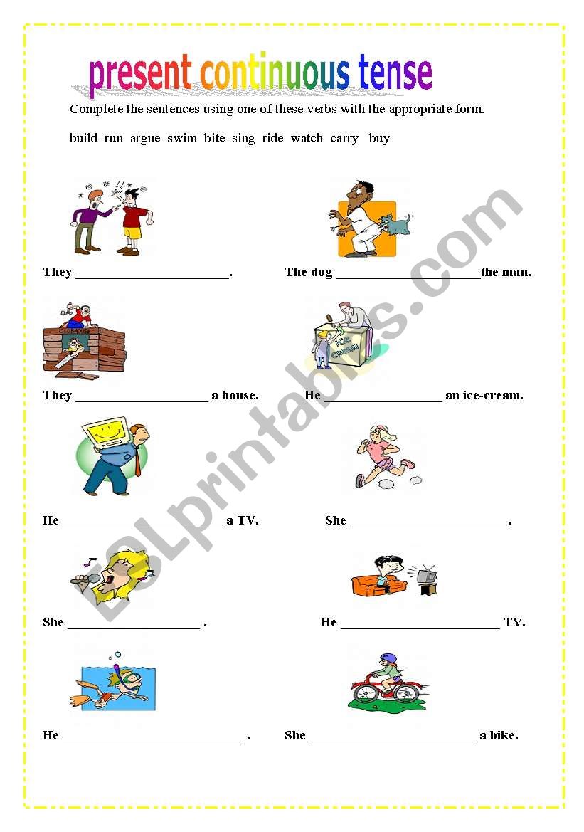 present continuous tense worksheet