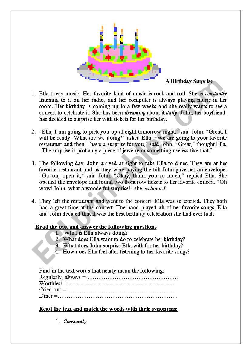 celebration  worksheet