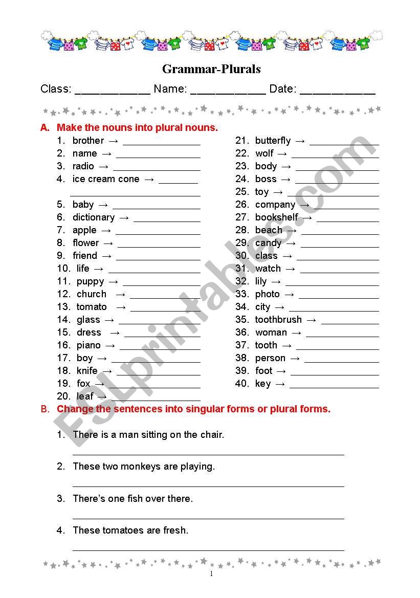 Plurals worksheet