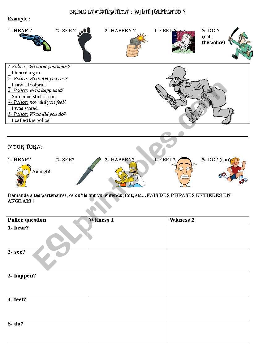 crime investigation -detective story worksheet 1