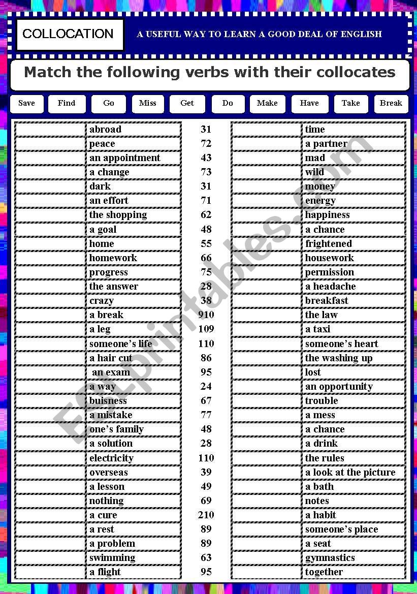 collocations worksheet