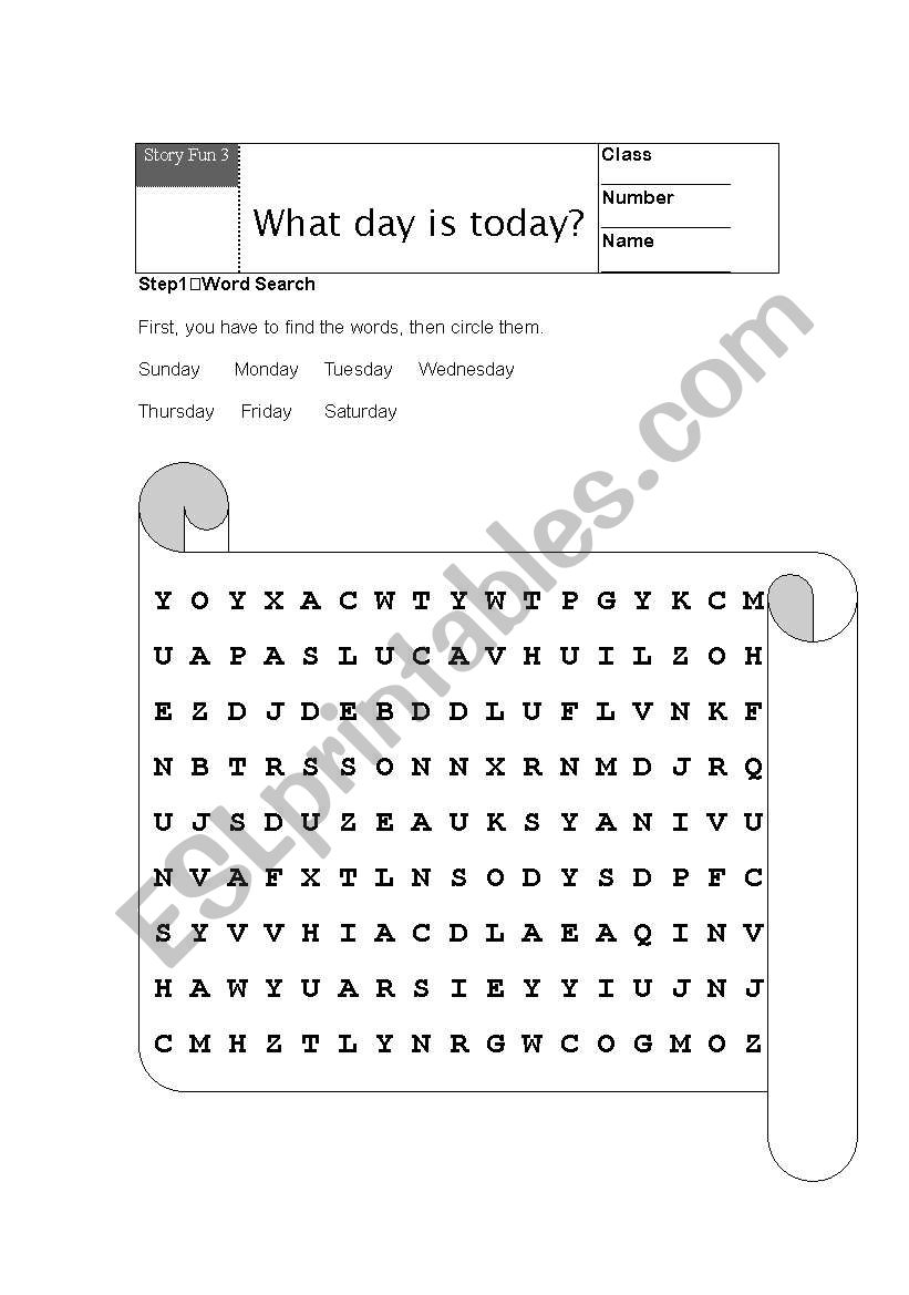 Word search :What day is today?  