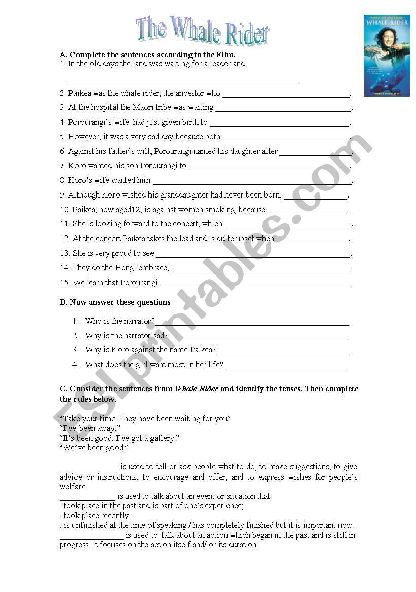 The Whale Rider Movie worksheet