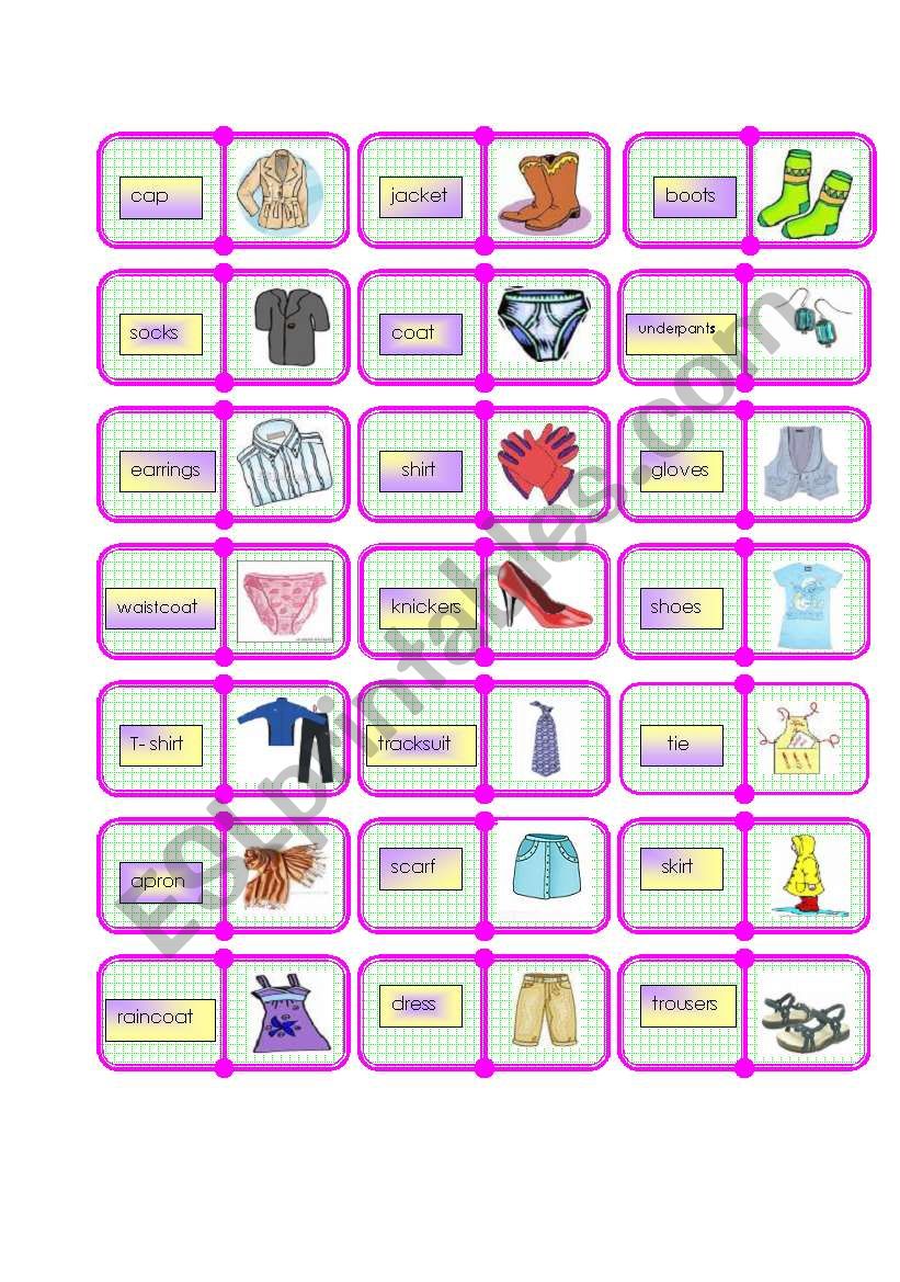 clothes domino 1 /2 worksheet