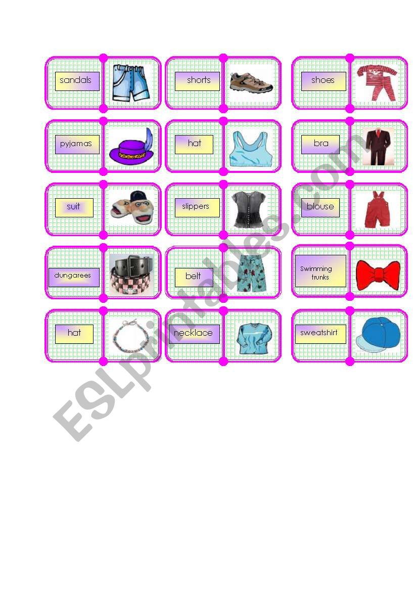 clothes domino  2/2 worksheet