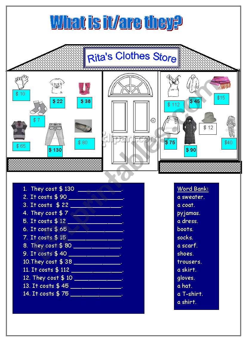 Clothes Shop Page worksheet