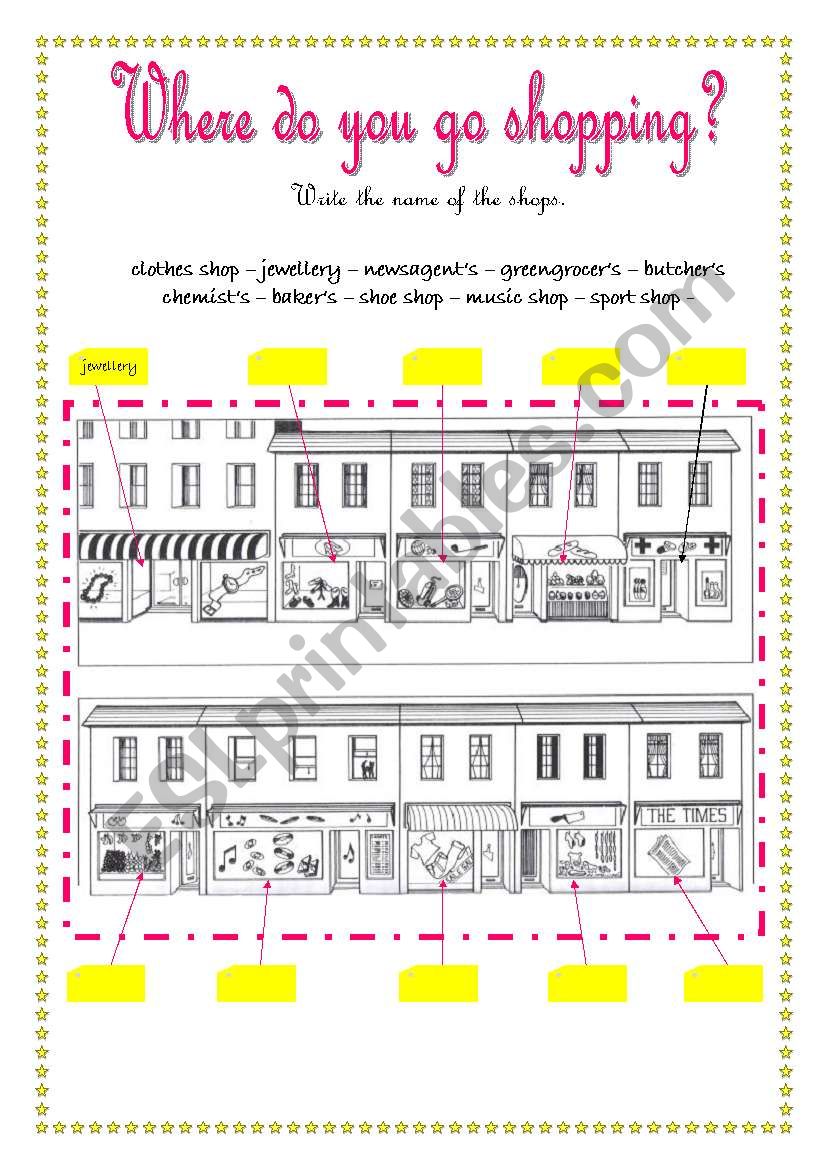 Where do you go shopping? worksheet