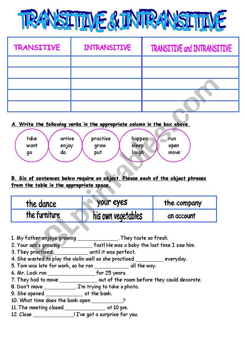 Transitive and intransitive verbs