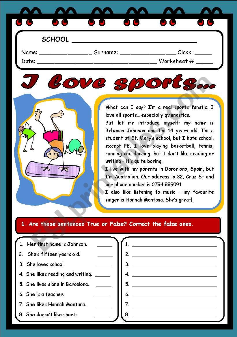 I LOVE SPORTS (2 PAGES) worksheet
