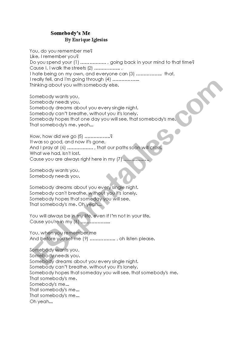 song worksheet