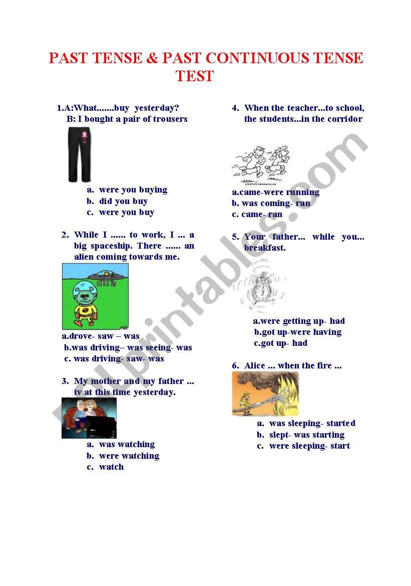 TEST ON SIMPLE PAST AND PAST CONTINUOUS TENSE