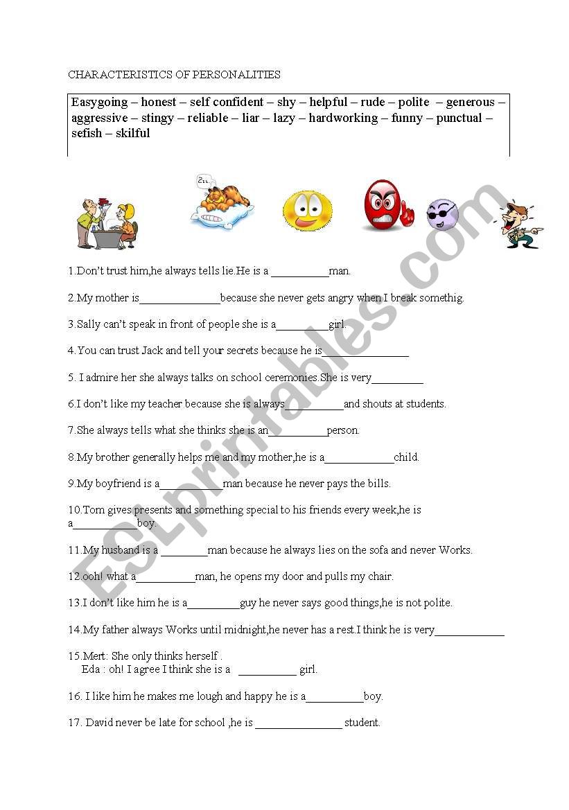 personality adjectives worksheet