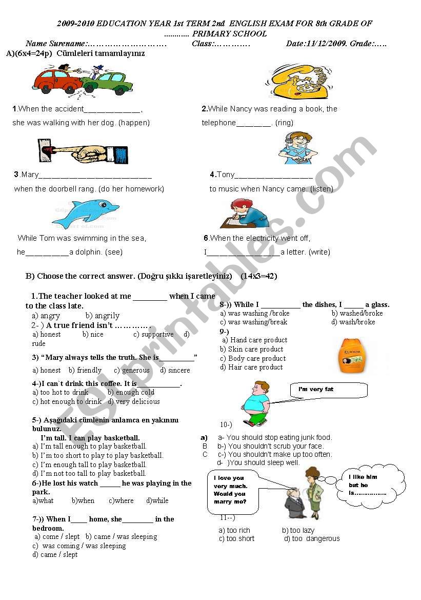 8th grade 2nd term 2nd exam worksheet