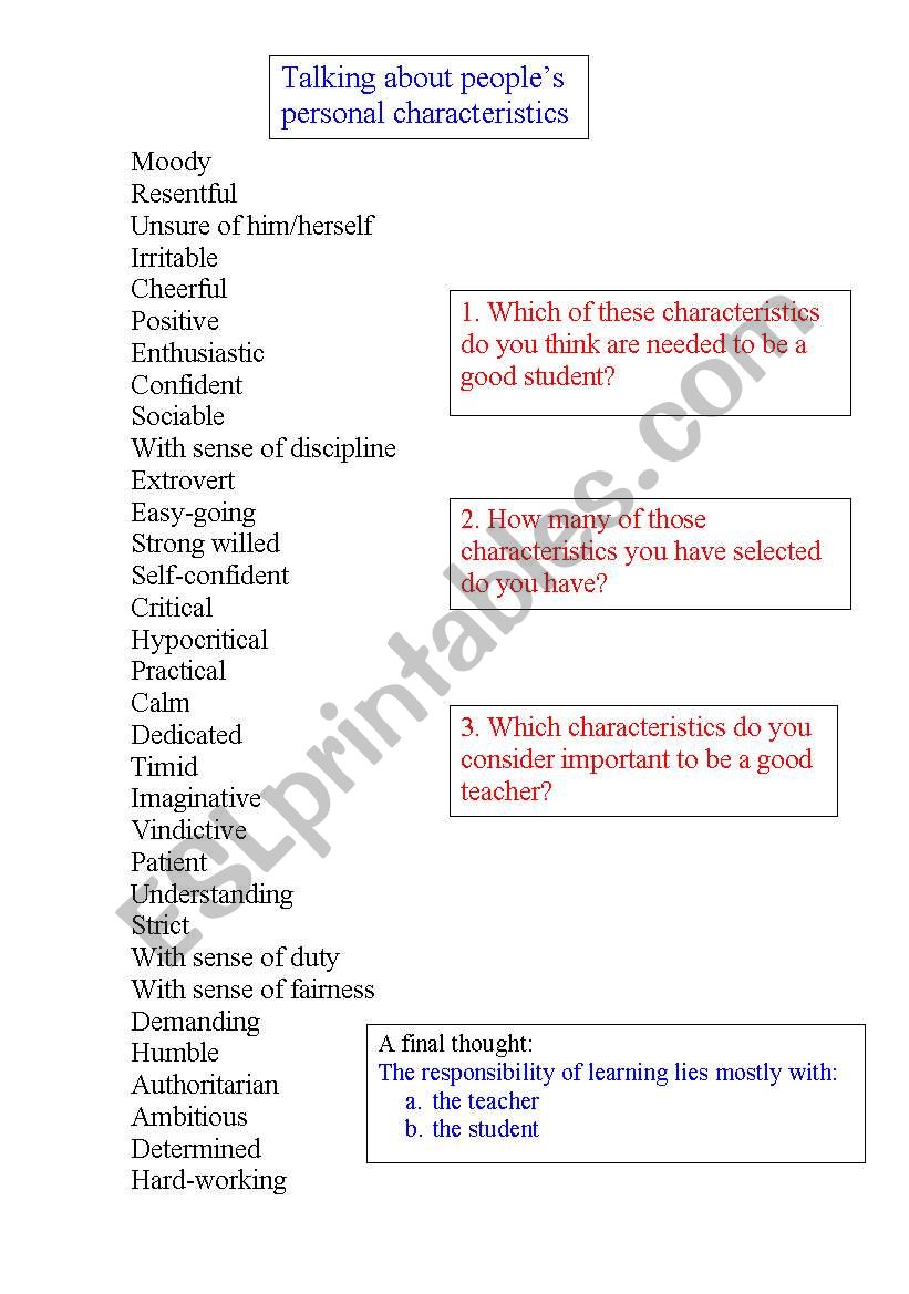 characteristics of a good student/teacher