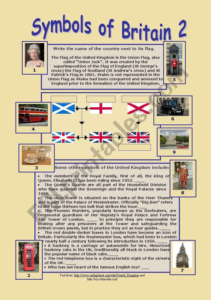 Symbols of britain 2 worksheet