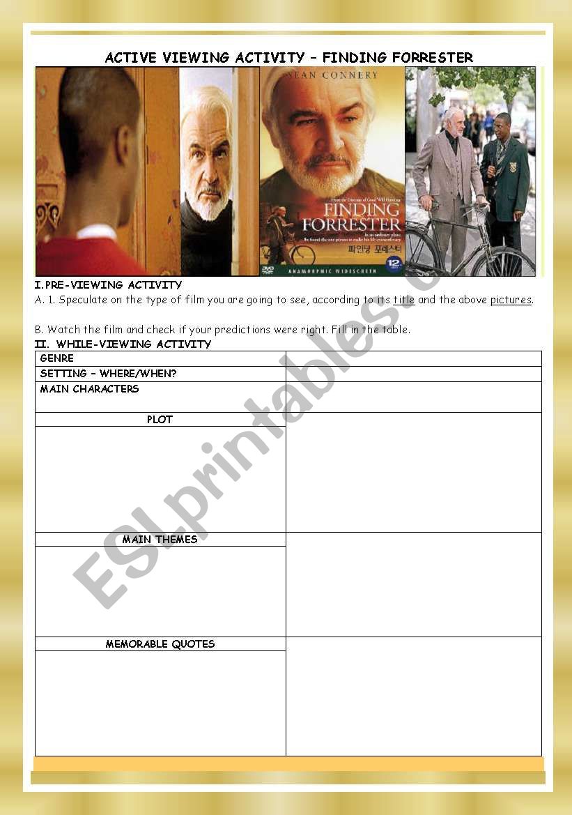 MOVIE :FINDING FORRESTER worksheet