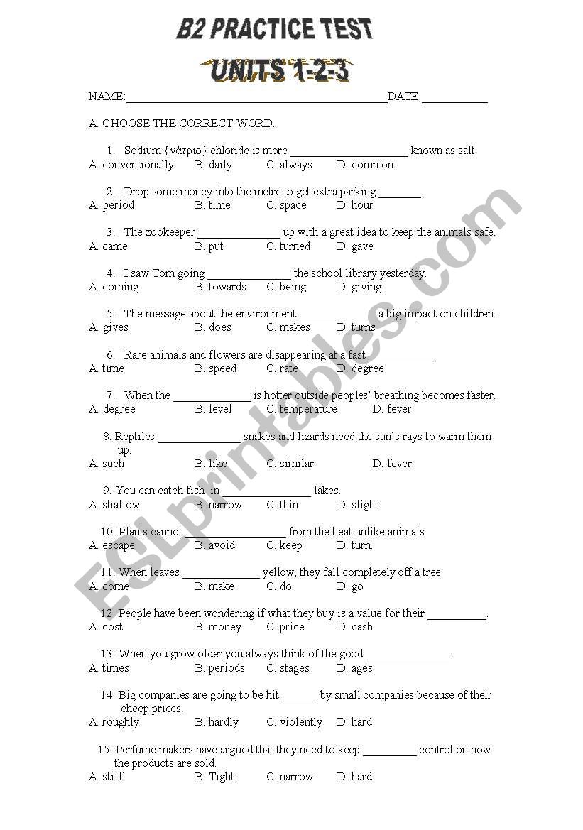 practice test worksheet