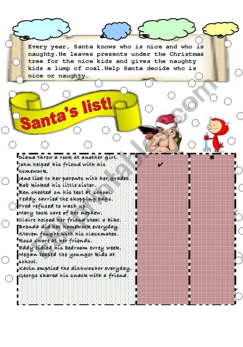 Santas list worksheet