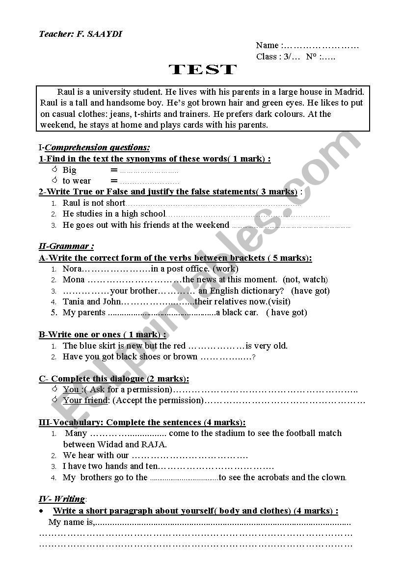 TEST worksheet