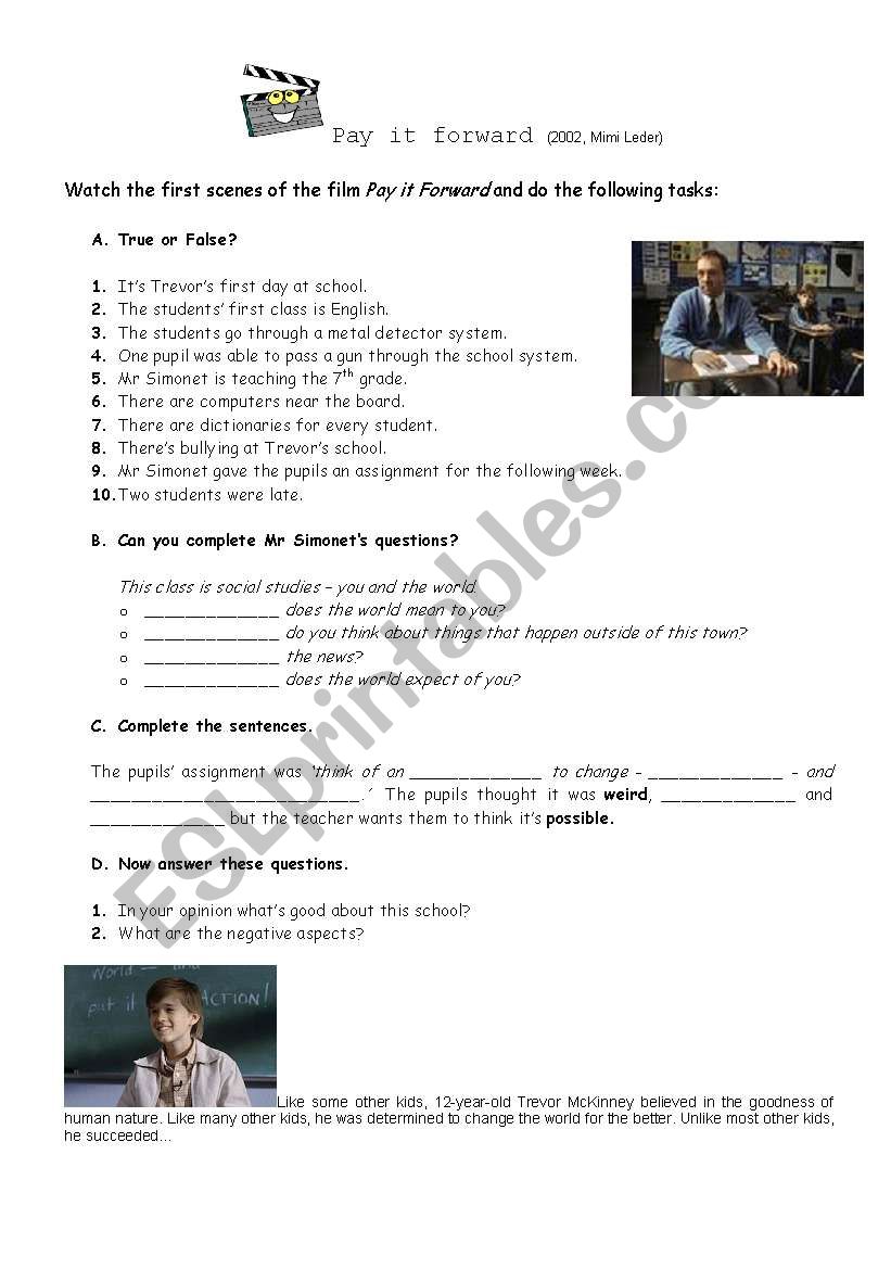 Pay it Forward worksheet