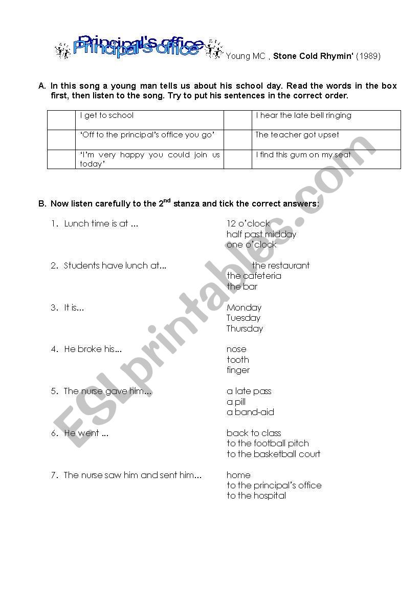 Principals office worksheet