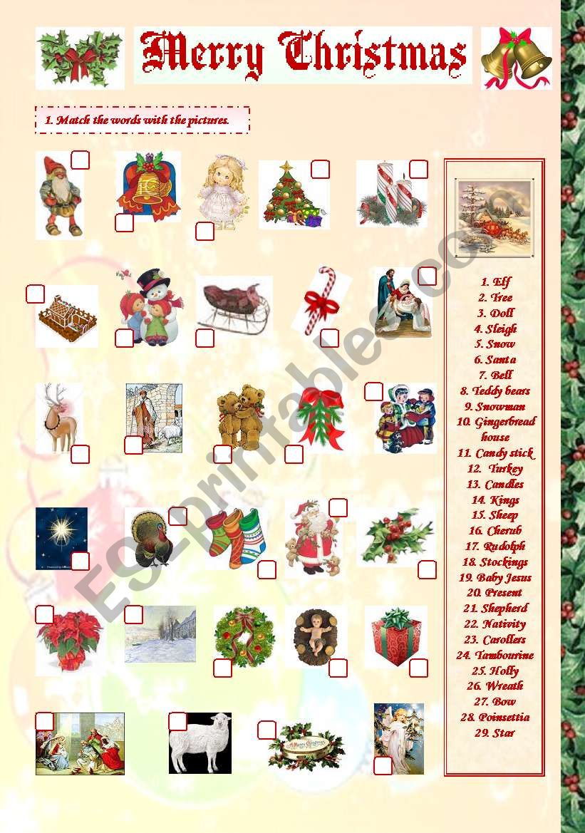 Merry Christmas matching worksheet