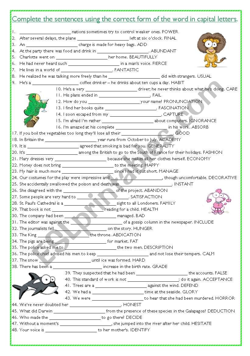 Word formation - exercise (3) worksheet