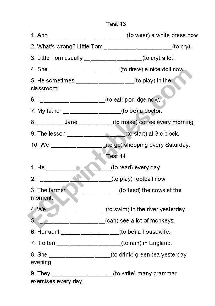 Grammar tests worksheet