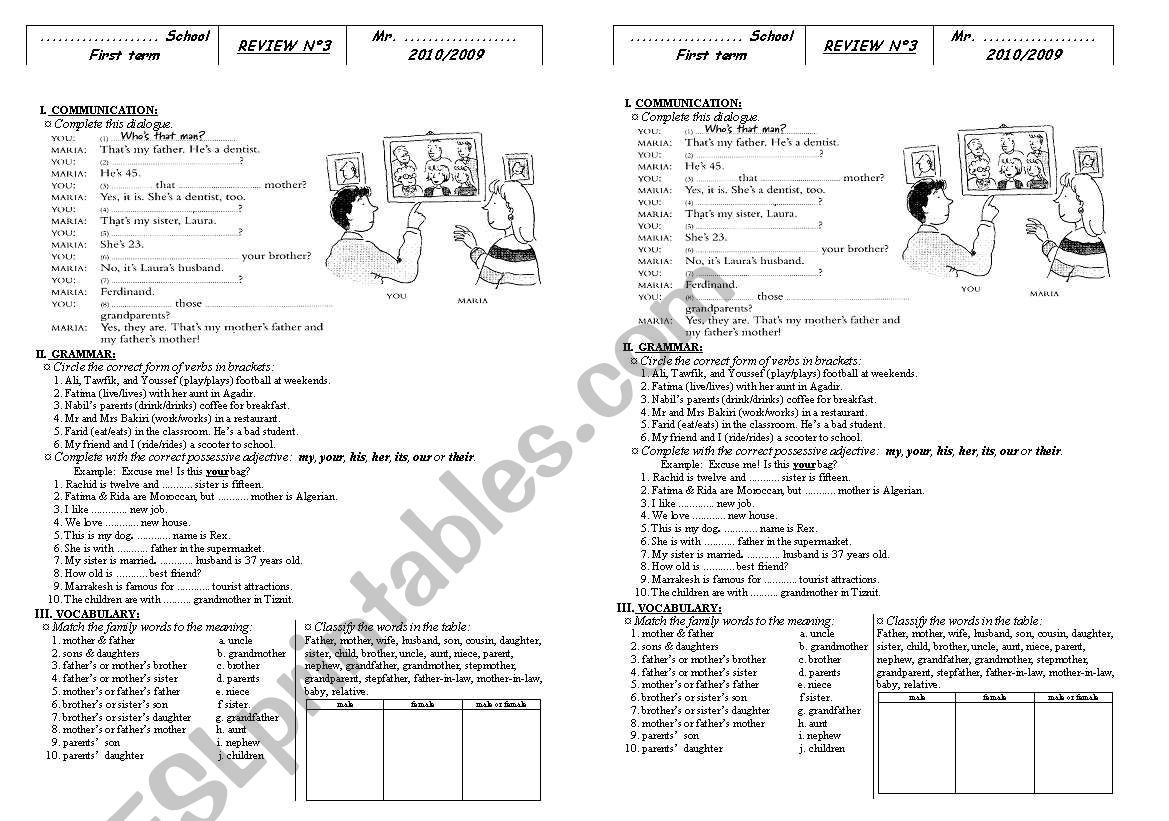 FAMILY worksheet