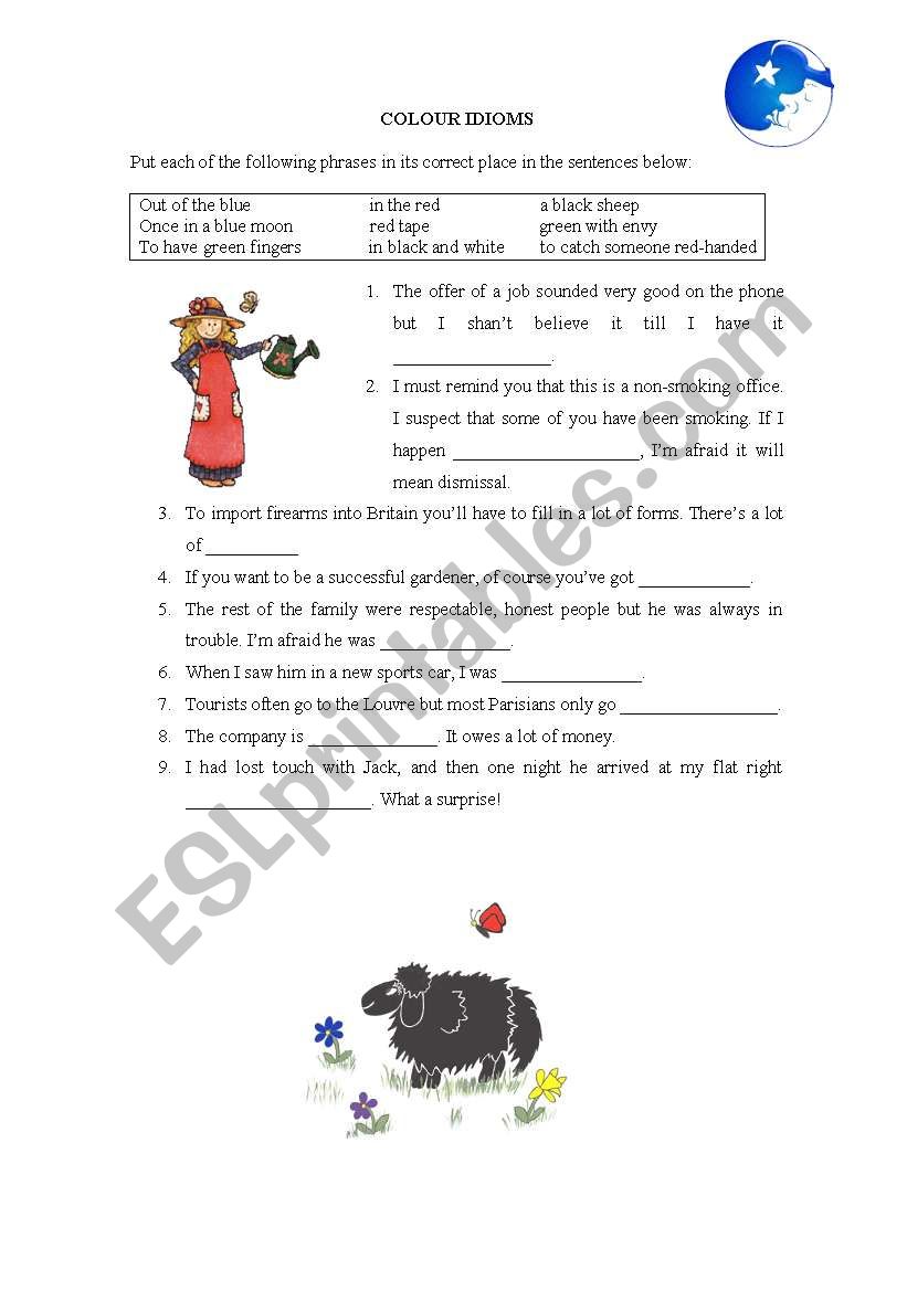 Colour idioms worksheet