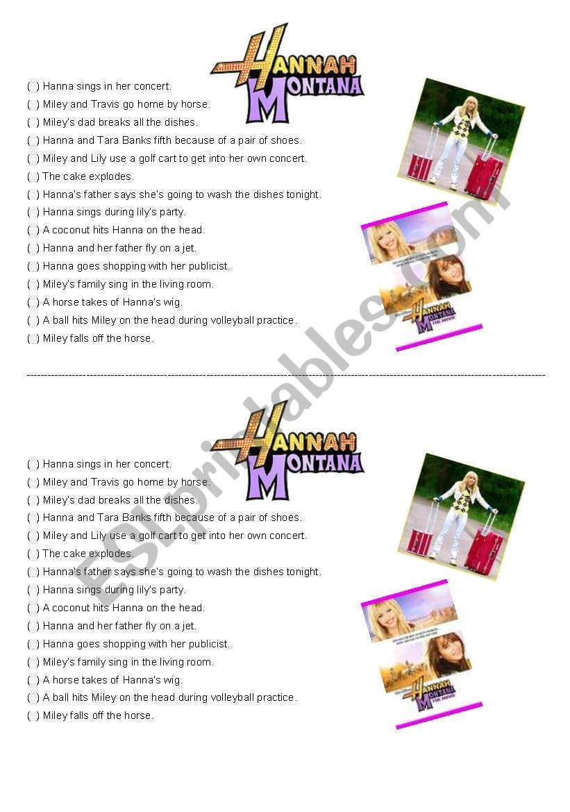 Hanna Montana The Movie worksheet
