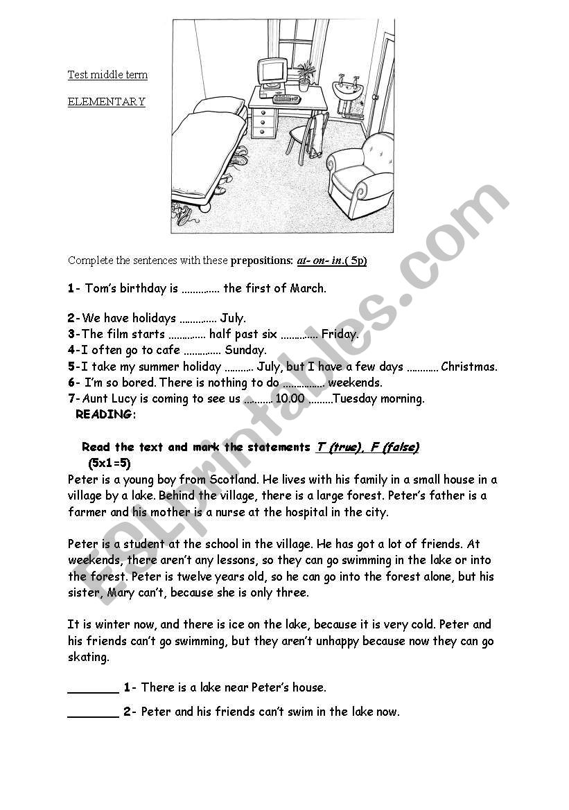 elementary exam .  worksheet