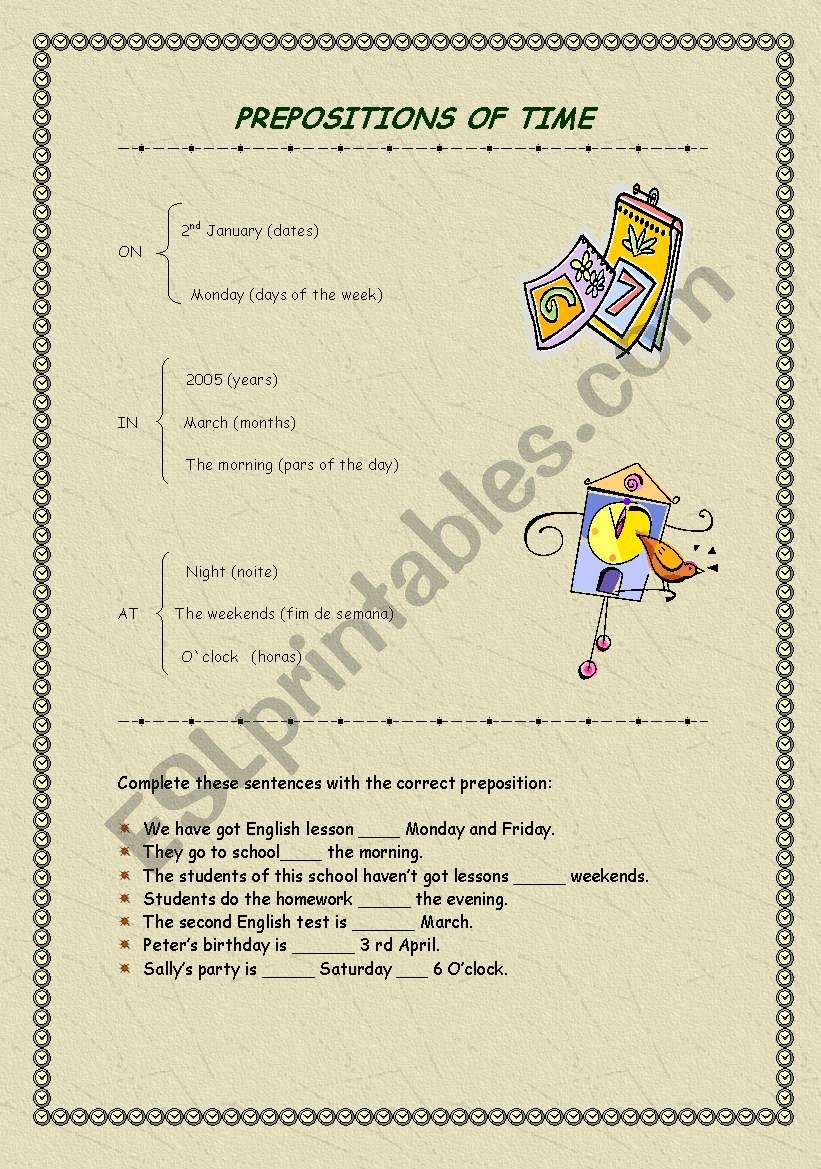 preposition of time worksheet