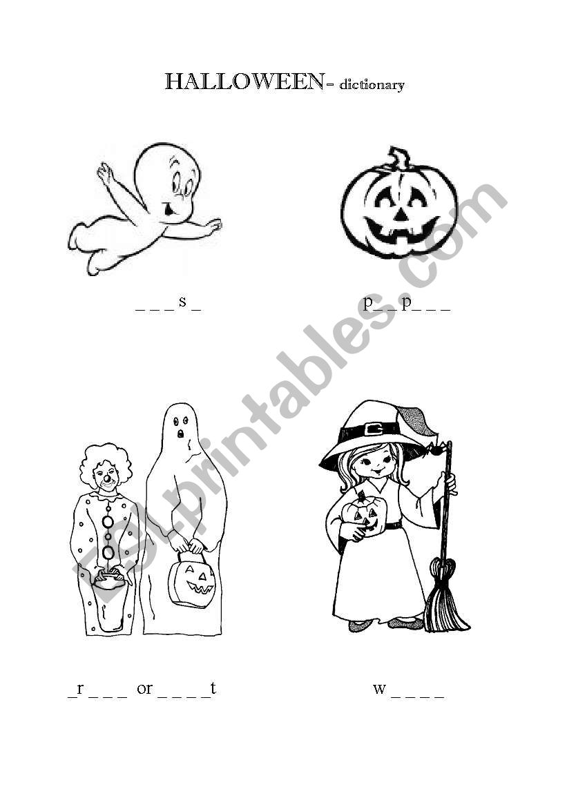 HALLOWEEN dictionary worksheet