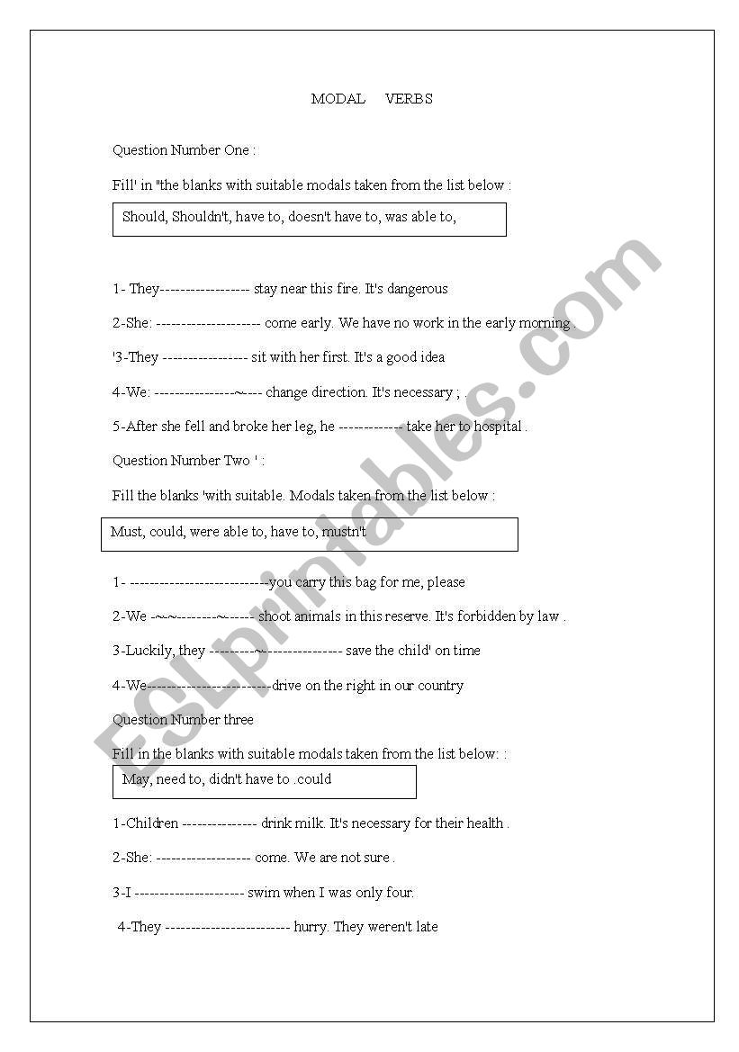 modal work sheet worksheet
