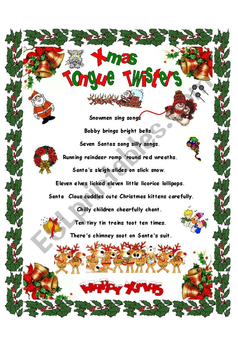 CHRISTMAS TONGUE TWISTERS! worksheet