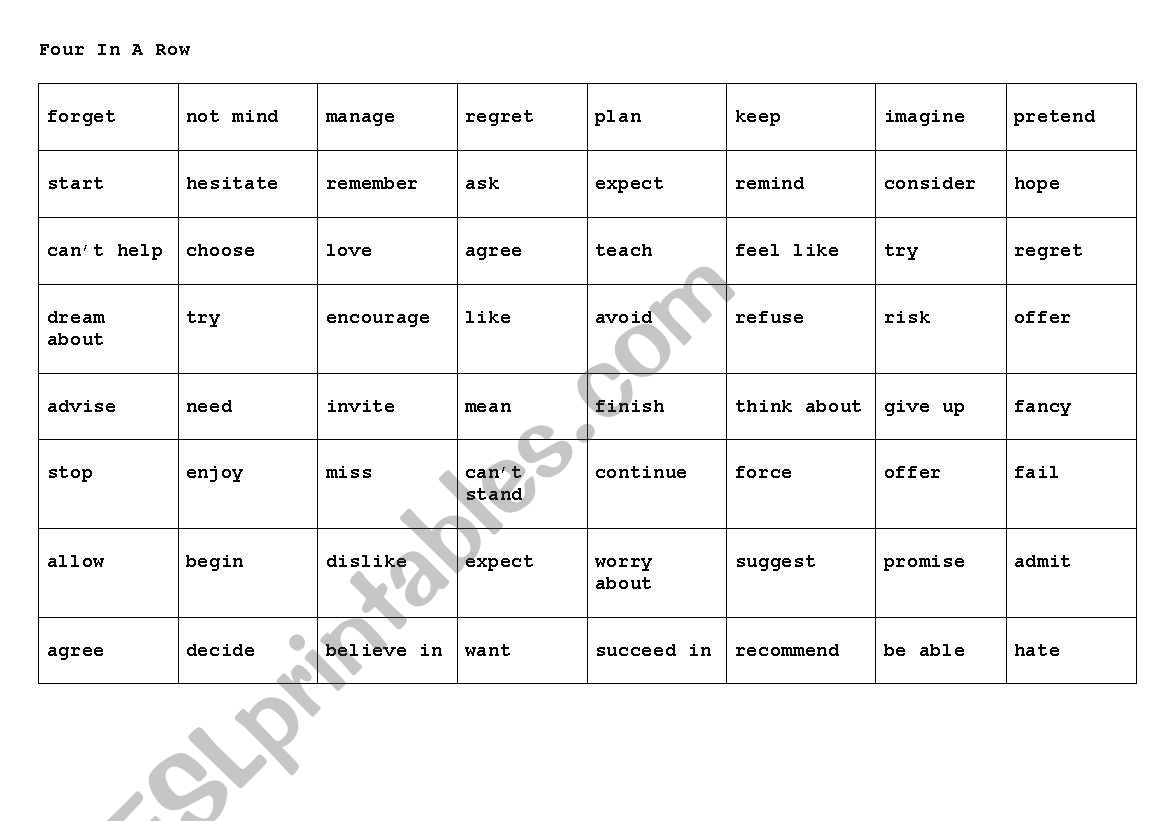 Four in a Row worksheet