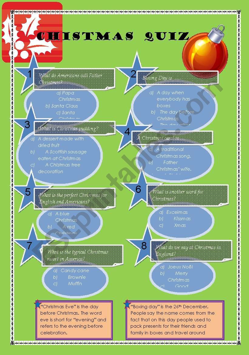 CHRISTMAS QUIZ worksheet