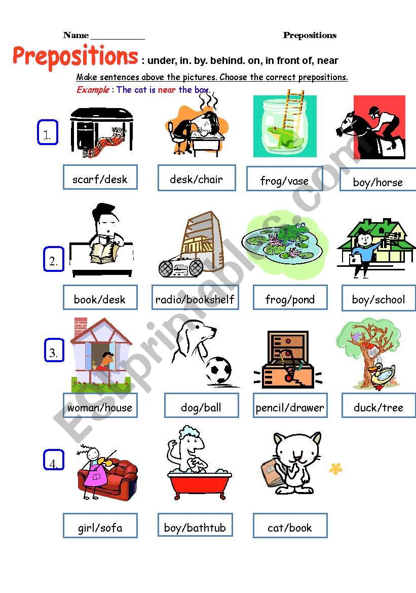 Prepositons In Under Behind Near By In Front Of ESL Worksheet