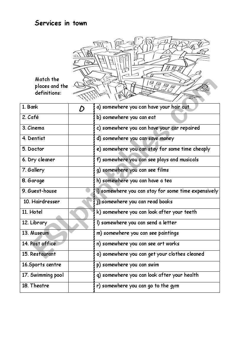 PET: Services in Town worksheet