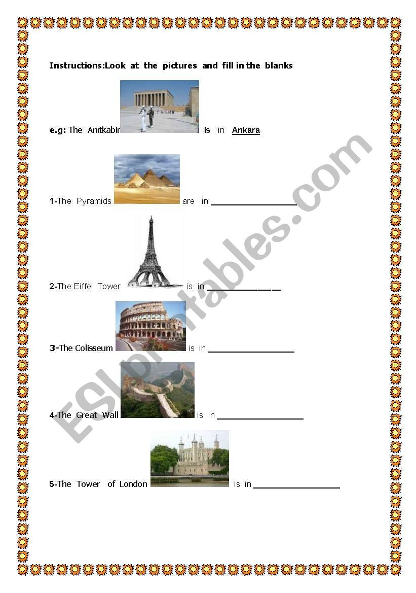 THE PLACES worksheet